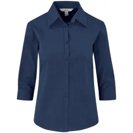 Ladies 3-4 Sleeve Micro Check Shirt Navy